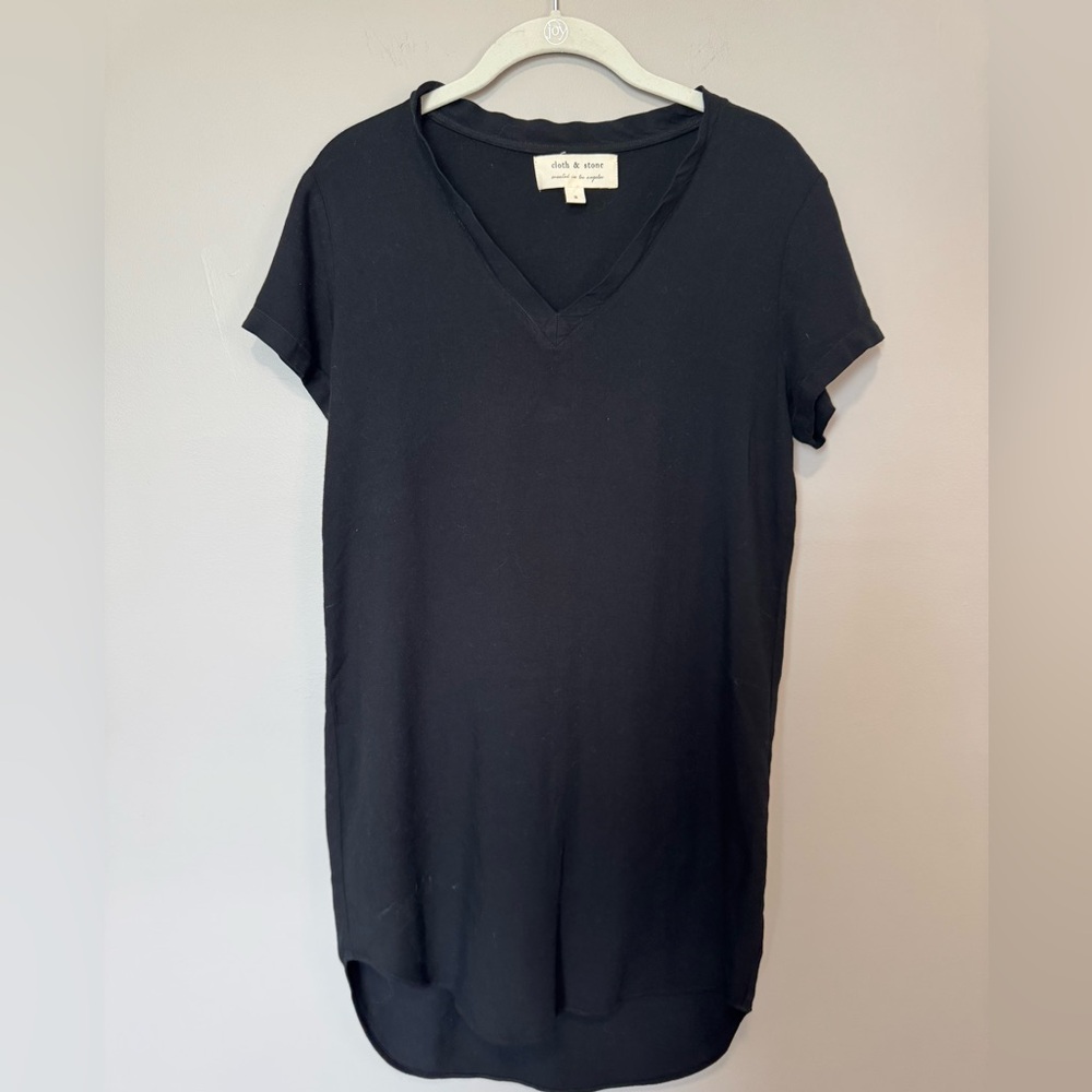 cloth & stone Black V-Neck Short Sleeve Pocket Dress